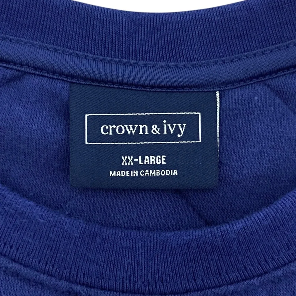 Crown &‎ Ivy Men's Quilted Crew Neck Pullover Sweatshirt Blue Size XXL